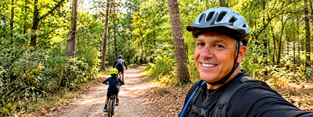 Rey haciendo mountain bike en los bosques de Lage Vuursche, Holanda.